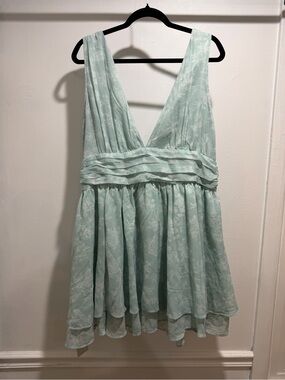 NWT Abercrombie Baby Blue Floral V-Neck Pleated Chiffon Mini Dress